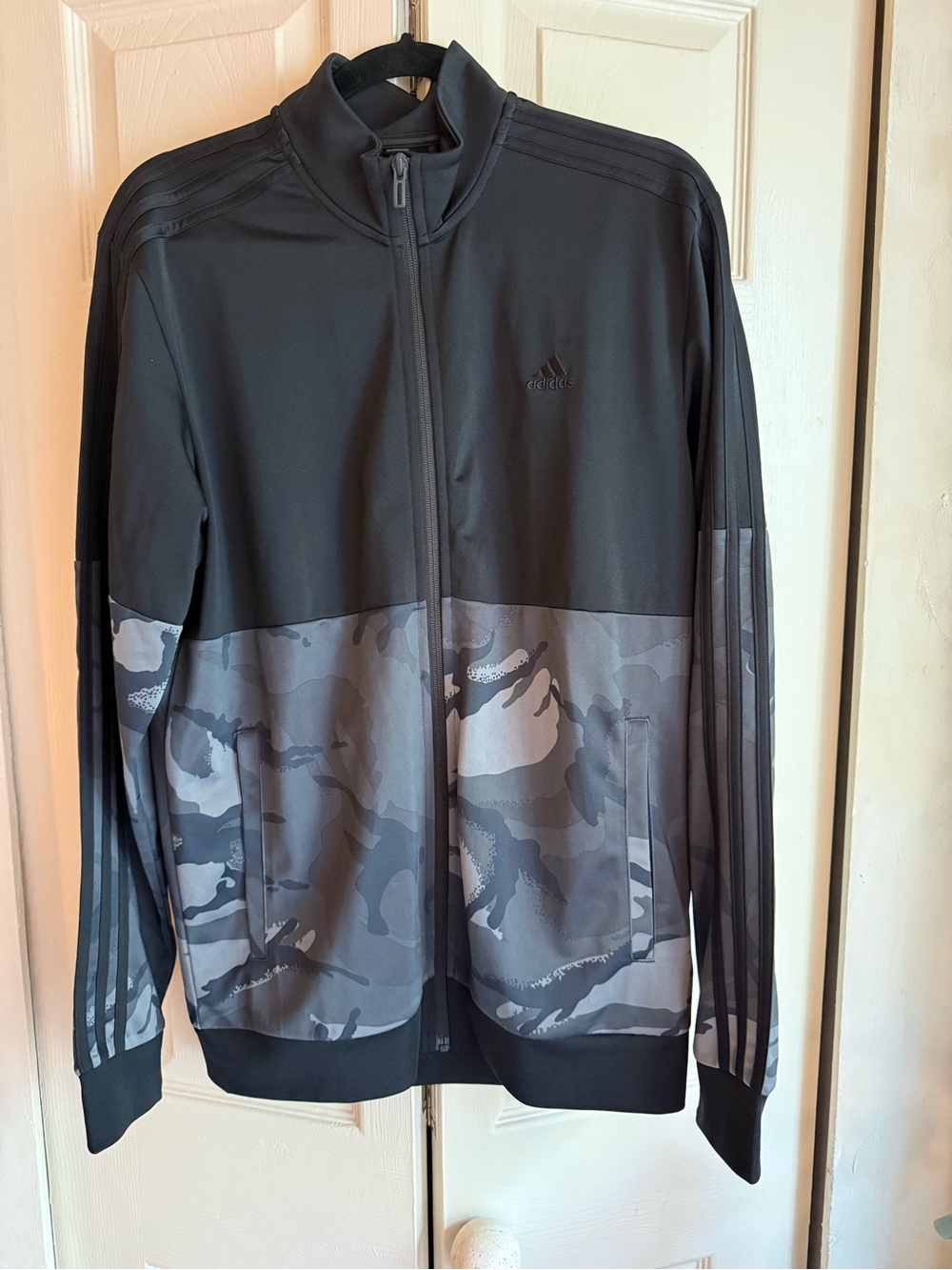 adidas Men's Black & Gray Camo Lightweight Track Jacket